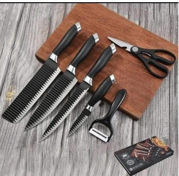 6 PCS QUALITY Knife Set of 3 Different Size Knives, 1 Cleaver and 1 Leather Hand Scissors Set; Knife Set 3 Different Size Knives, 1 Cleaver and 1 Leather Hand Scissors Set