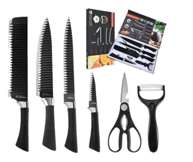 6 PCS QUALITY Knife Set of 3 Different Size Knives, 1 Cleaver and 1 Leather Hand Scissors Set; Knife Set 3 Different Size Knives, 1 Cleaver and 1 Leather Hand Scissors Set