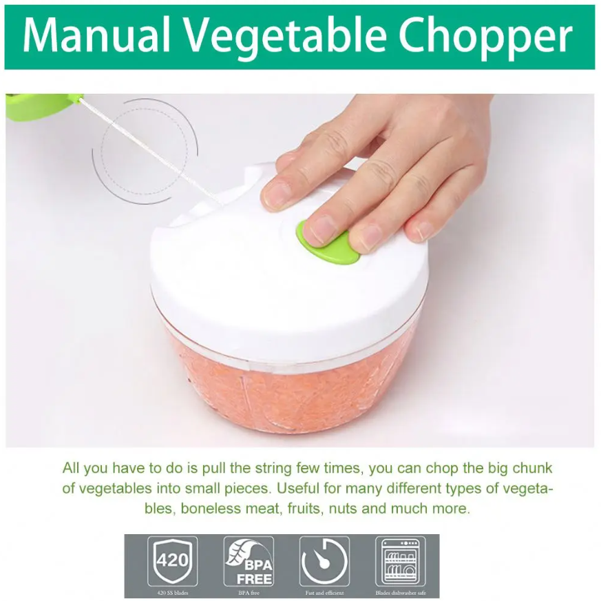 Mini Hand Pull String Food Meat Vegetable Cutter Slicer Manual Food Chopper. Spin Cutter Chopper. This Easy Spin Cutter Can Do The Whole Chopping Or Cutting Work For You Within Seconds