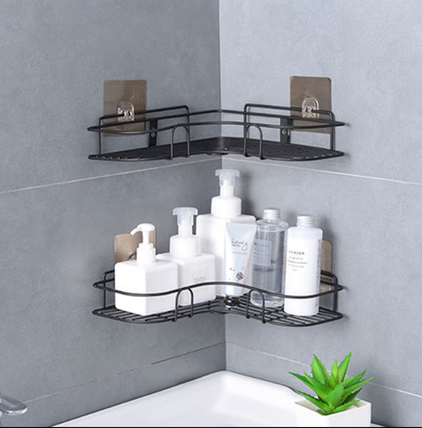 Strong Adhesive Metal Corner Storage Rack Punch-Free Toilet Triangle Iron Bathroom Shelf