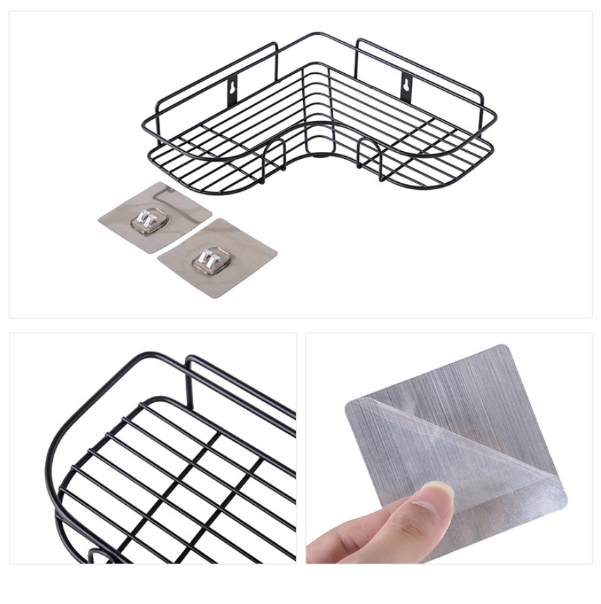 Strong Adhesive Metal Corner Storage Rack Punch-Free Toilet Triangle Iron Bathroom Shelf