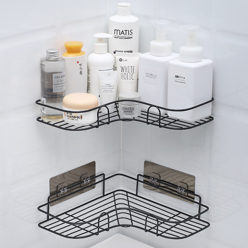 Strong Adhesive Metal Corner Storage Rack Punch-Free Toilet Triangle Iron Bathroom Shelf
