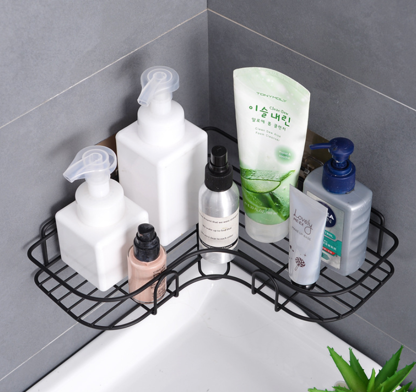 Strong Adhesive Metal Corner Storage Rack Punch-Free Toilet Triangle Iron Bathroom Shelf