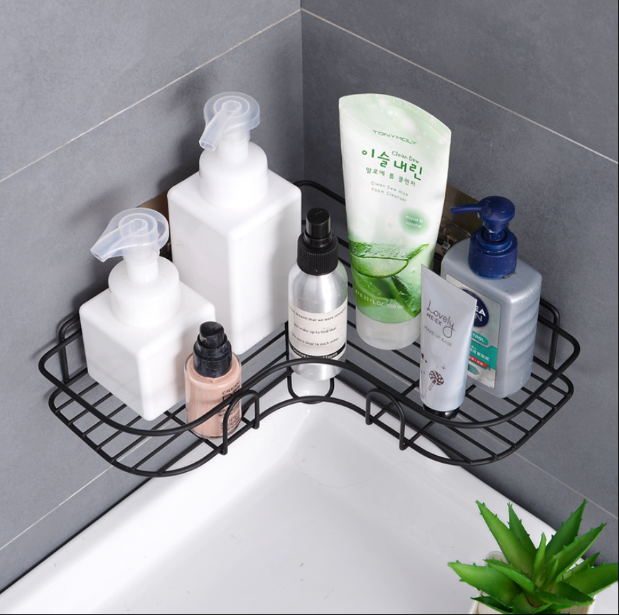 Strong Adhesive Metal Corner Storage Rack Punch-Free Toilet Triangle Iron Bathroom Shelf