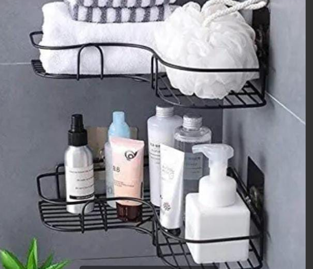 Strong Adhesive Metal Corner Storage Rack Punch-Free Toilet Triangle Iron Bathroom Shelf