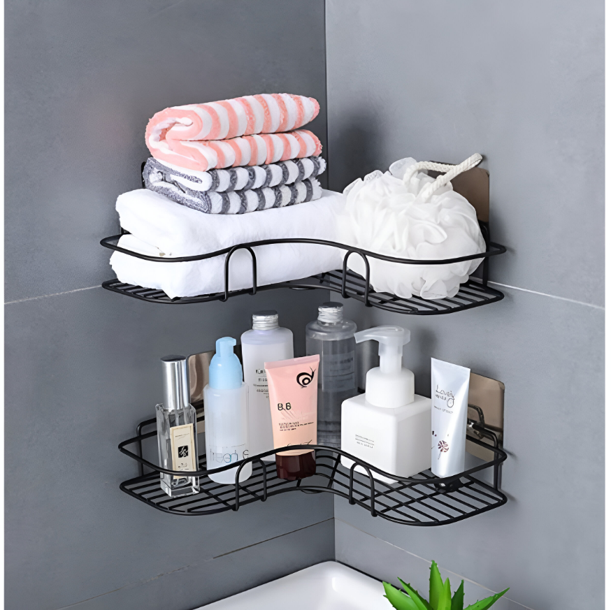 Strong Adhesive Metal Corner Storage Rack Punch-Free Toilet Triangle Iron Bathroom Shelf