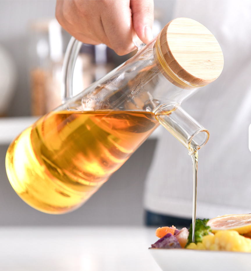 1000ml Oil dispenser  Bottle Cooking Oil Storage Bottle Glass Oil Bottle Vinegar Bottle With A Bamboo Lid