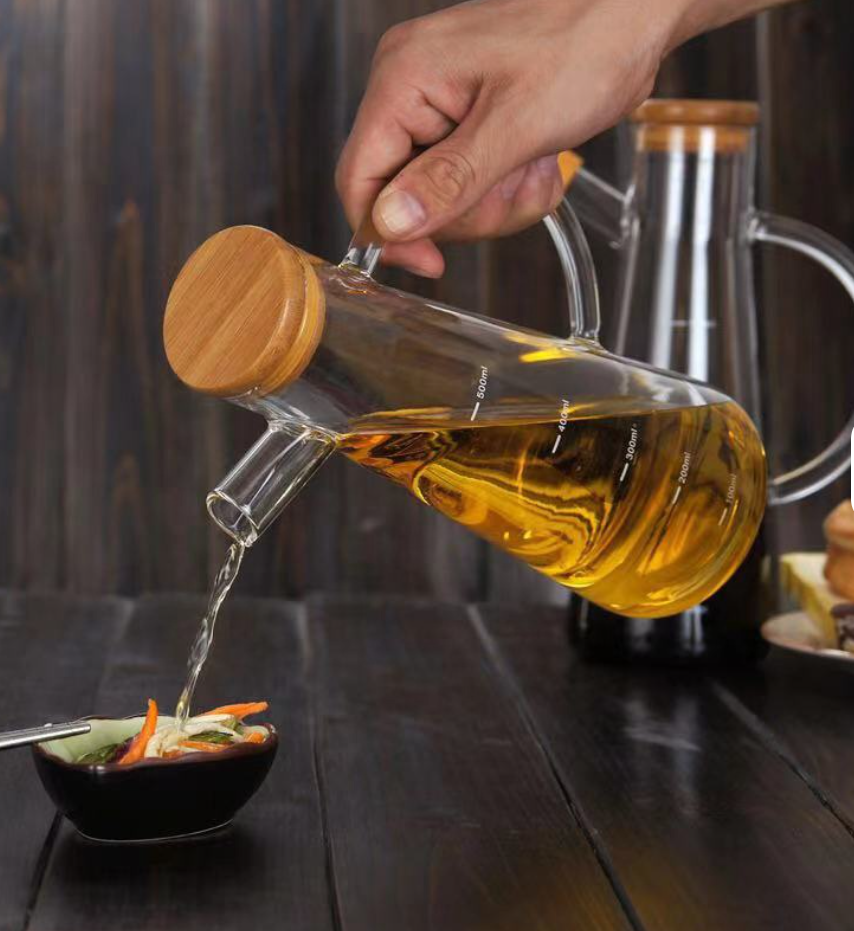 1000ml Oil dispenser  Bottle Cooking Oil Storage Bottle Glass Oil Bottle Vinegar Bottle With A Bamboo Lid
