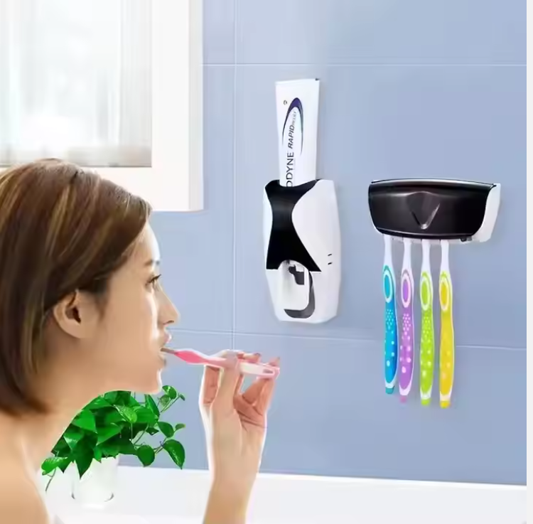 Bathroom Automatic Wall Mount 5 Slot Toothbrush Squeezer Storage Rack Holder Toothpaste Dispenser Toothbrush-Random color