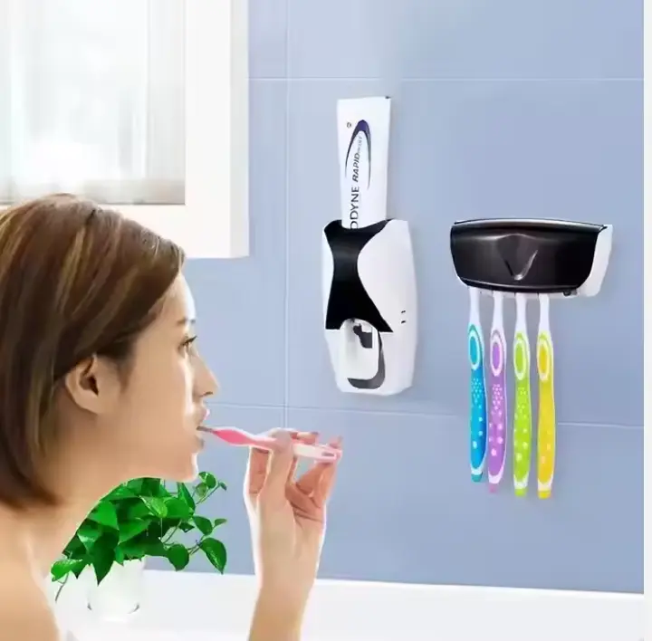 Bathroom Automatic Wall Mount 5 Slot Toothbrush Squeezer Storage Rack Holder Toothpaste Dispenser Toothbrush-Random color