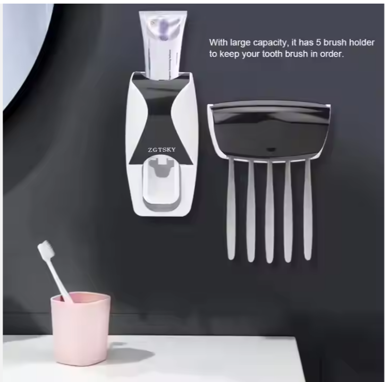 Bathroom Automatic Wall Mount 5 Slot Toothbrush Squeezer Storage Rack Holder Toothpaste Dispenser Toothbrush-Random color