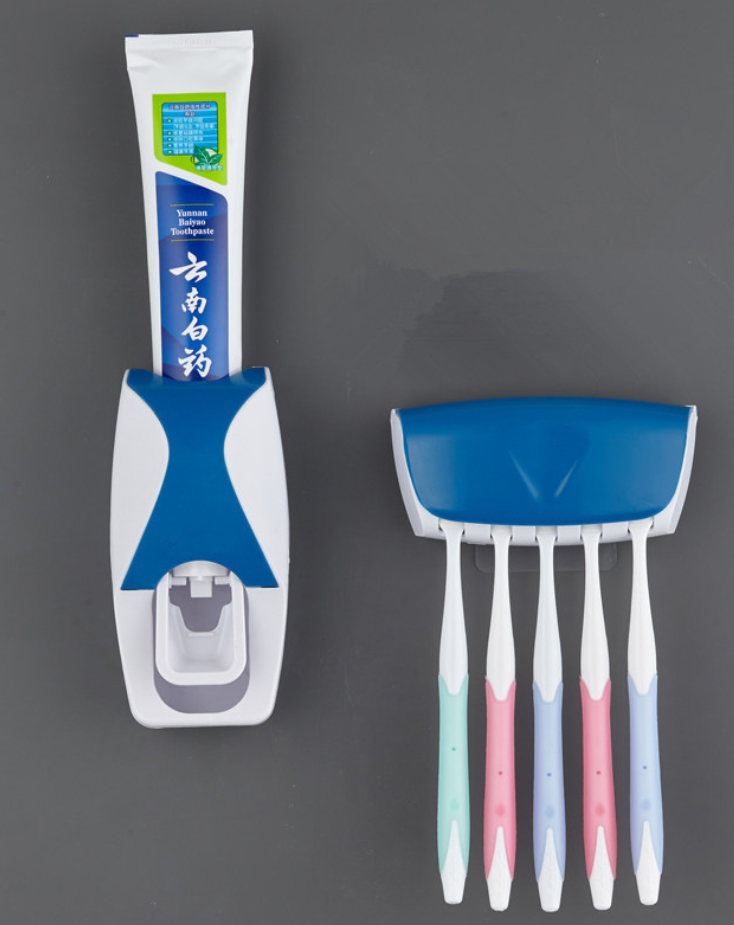 Bathroom Automatic Wall Mount 5 Slot Toothbrush Squeezer Storage Rack Holder Toothpaste Dispenser Toothbrush-Random color