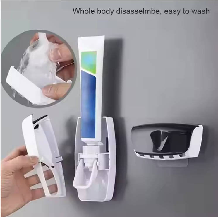 Bathroom Automatic Wall Mount 5 Slot Toothbrush Squeezer Storage Rack Holder Toothpaste Dispenser Toothbrush-Random color