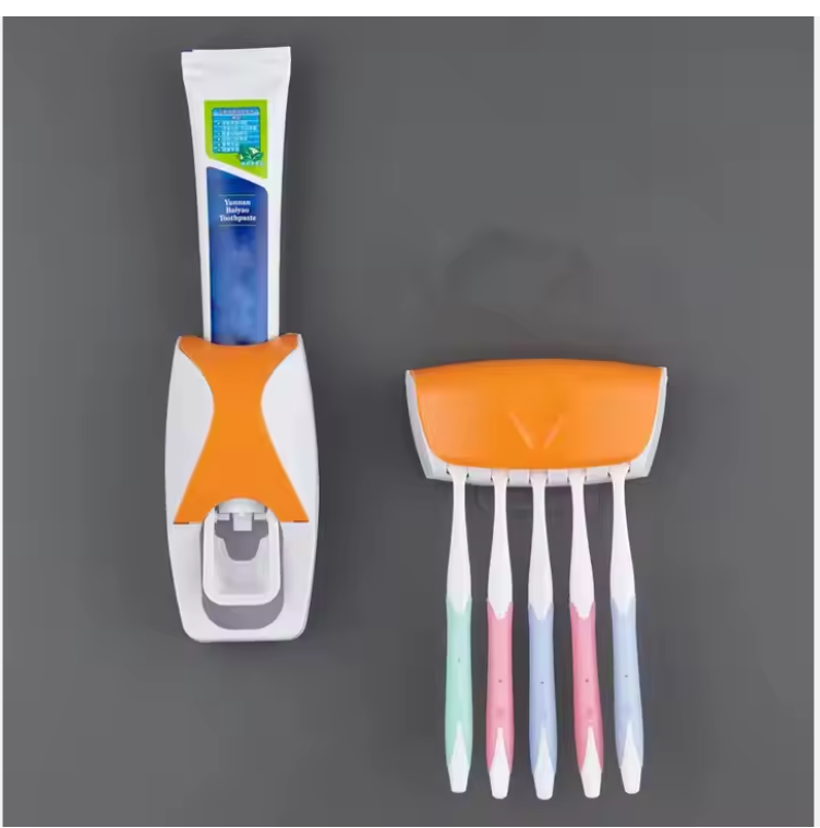 Bathroom Automatic Wall Mount 5 Slot Toothbrush Squeezer Storage Rack Holder Toothpaste Dispenser Toothbrush-Random color