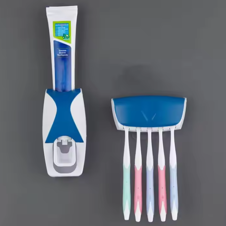 Bathroom Automatic Wall Mount 5 Slot Toothbrush Squeezer Storage Rack Holder Toothpaste Dispenser Toothbrush-Random color