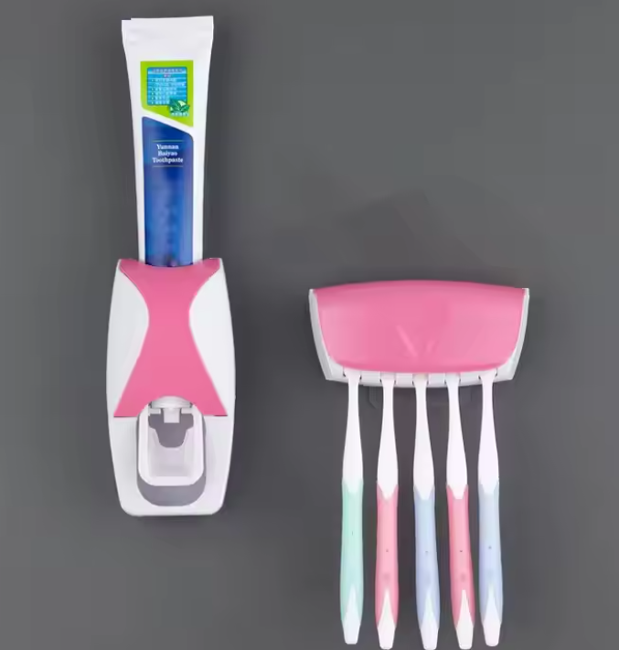 Bathroom Automatic Wall Mount 5 Slot Toothbrush Squeezer Storage Rack Holder Toothpaste Dispenser Toothbrush-Random color