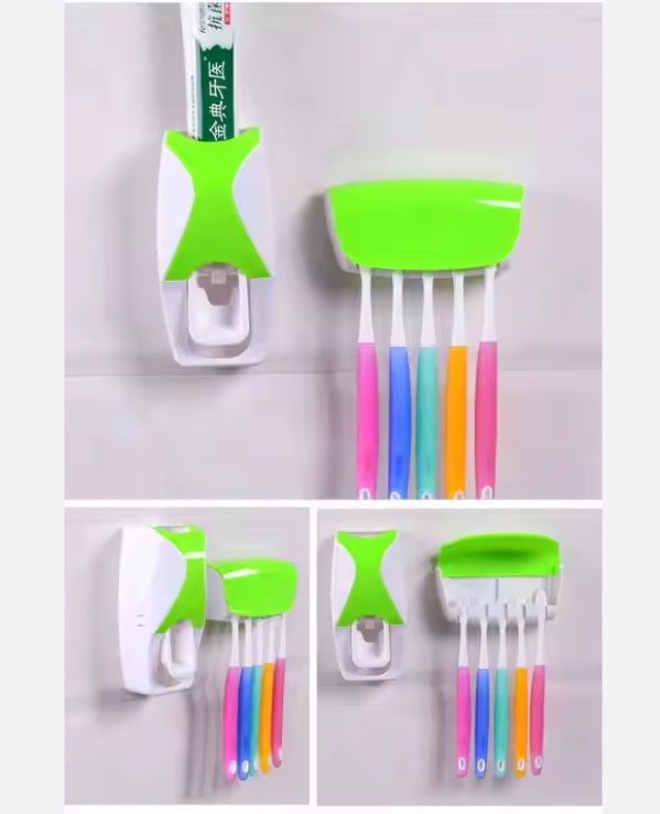 Bathroom Automatic Wall Mount 5 Slot Toothbrush Squeezer Storage Rack Holder Toothpaste Dispenser Toothbrush-Random color