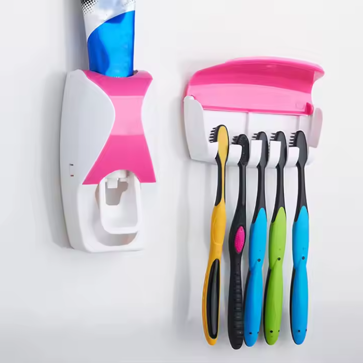Bathroom Automatic Wall Mount 5 Slot Toothbrush Squeezer Storage Rack Holder Toothpaste Dispenser Toothbrush-Random color