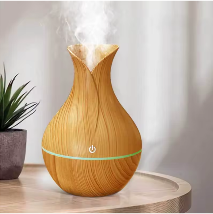 Nordic Wooden Vase USB Humidifier | Aromatherapy Diffuser | Cool Mist | LED Night Light | Bedroom & Office