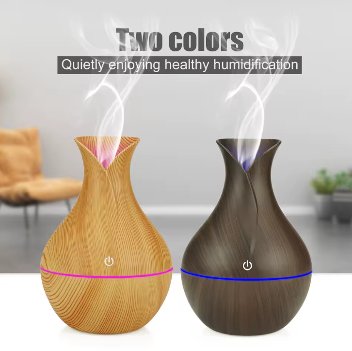 Nordic Wooden Vase USB Humidifier | Aromatherapy Diffuser | Cool Mist | LED Night Light | Bedroom & Office