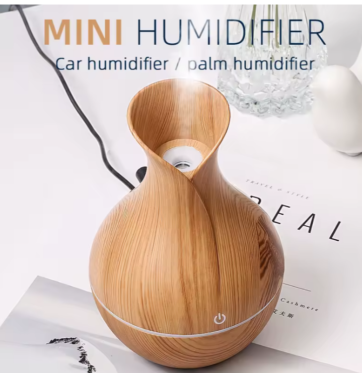 Nordic Wooden Vase USB Humidifier | Aromatherapy Diffuser | Cool Mist | LED Night Light | Bedroom & Office