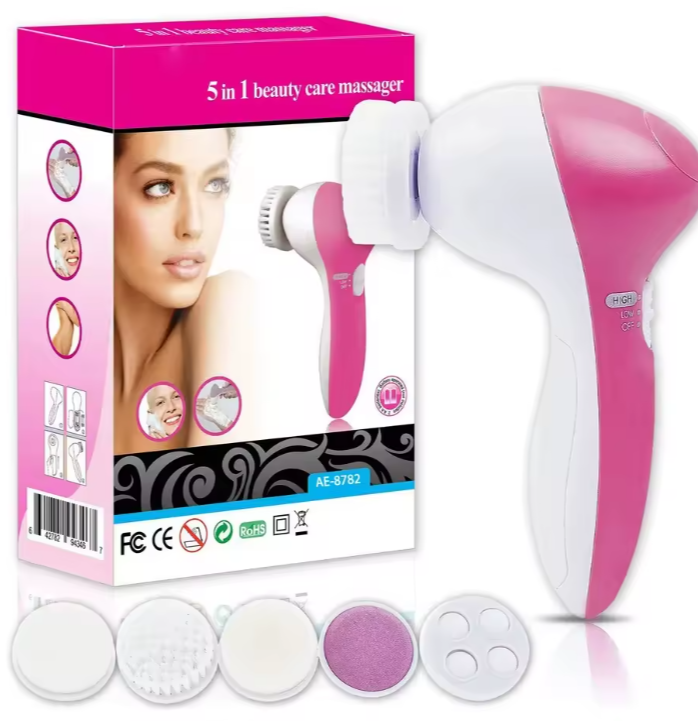 5 in 1 Face Exfoliating Electric Facial Cleaner Silicone Scrub Pore Cleaner Spin Sonic Facial Cleansing Brush Face Massager