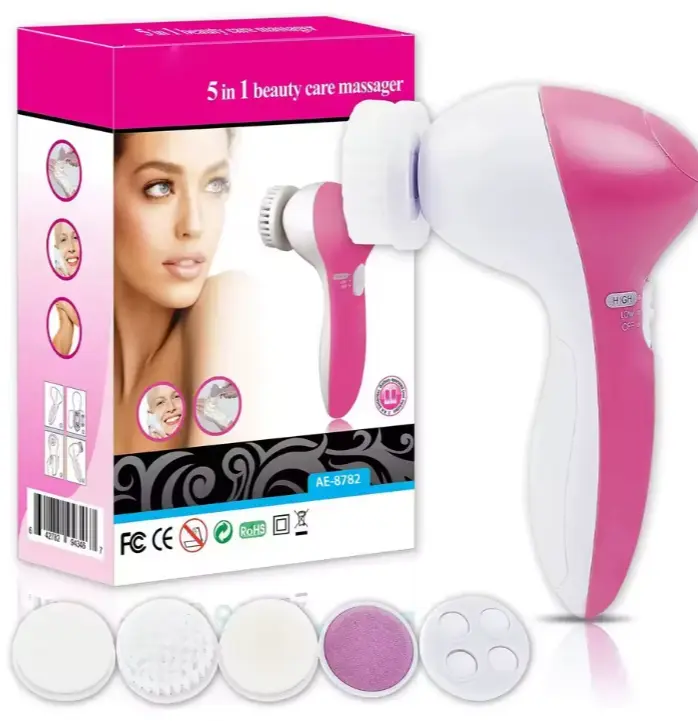 5 in 1 Face Exfoliating Electric Facial Cleaner Silicone Scrub Pore Cleaner Spin Sonic Facial Cleansing Brush Face Massager
