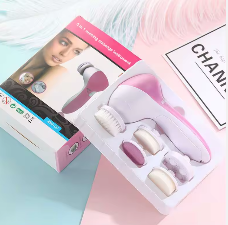 5 in 1 Face Exfoliating Electric Facial Cleaner Silicone Scrub Pore Cleaner Spin Sonic Facial Cleansing Brush Face Massager