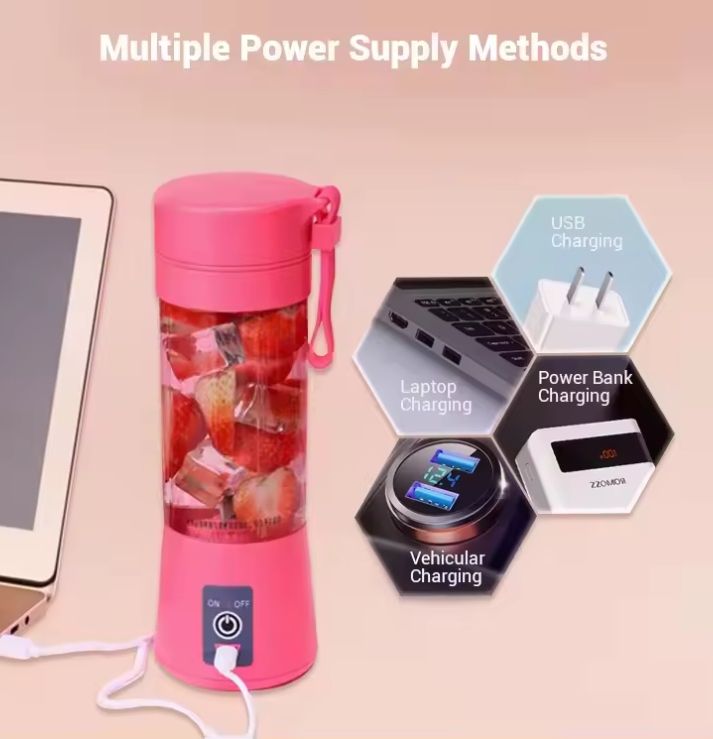 380ml Portable USB Rechargeable Blender | Mini Juicer Cup | Smoothies On The Go | Rechargeable | For Gym, Travel & Office- Assorted color