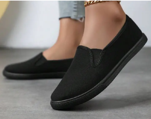 NICE Women's Casual Rubber Shoes | Black Slip-On Flats | Lightweight | Breathable | For Daily Wear & Walking