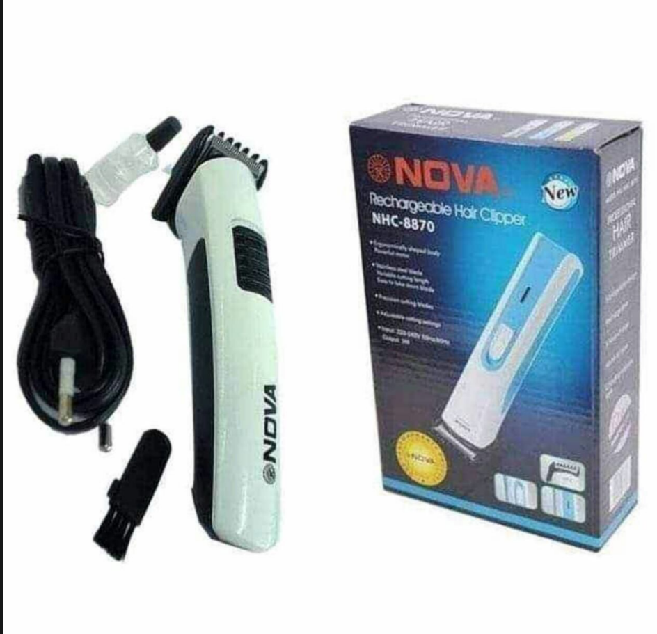 NOVA NHC-8870 Rechargeable Hair Clipper | Cordless Trimmer & Shaver | Complete Kit with Oil, Brush & Cable | Men's Grooming