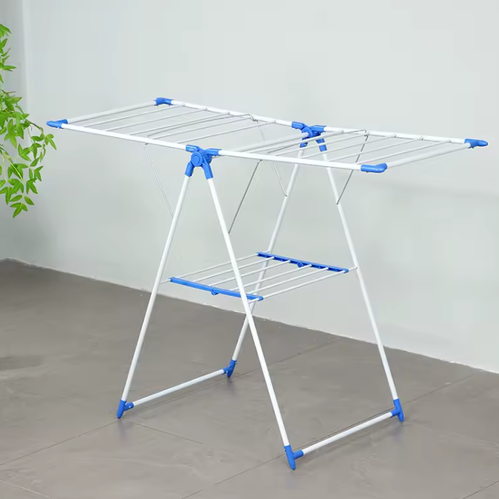 Double-Layer Foldable Metal Clothes Drying Rack | Wing-Shaped | Space Saving | Indoor & Outdoor Use