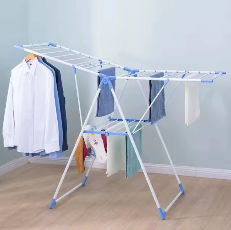 Double-Layer Foldable Metal Clothes Drying Rack | Wing-Shaped | Space Saving | Indoor & Outdoor Use