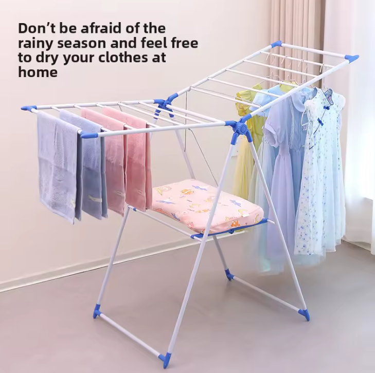 Double-Layer Foldable Metal Clothes Drying Rack | Wing-Shaped | Space Saving | Indoor & Outdoor Use