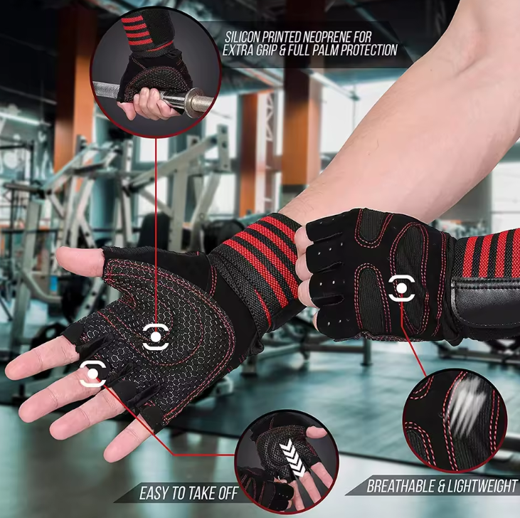Half-Finger Neoprene Weightlifting Gym Gloves Non-Slip Wrist Support Breathable Sports Fitness Gloves for Outdoor Cycling Gym For Men And Women - A PAIR