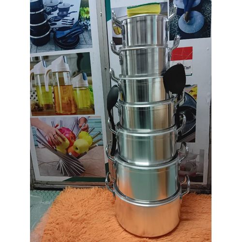 TORNADO TC 14PIECES  Heavy duty Stainless cookware/ Aluminium sufuria with Lids-Silver
7POTS AND 7 LIDS.