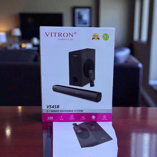 Vitron V54SB 2.1CH Sound bar subwoofer system. This is an audio system that includes a soundbar and a subwoofer. It is designed to enhance the sound quality of a television or other devices.