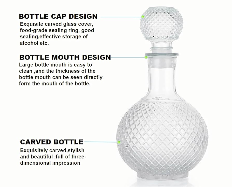 1L WHISKEY DECANTER.1L Thick glass whisky bottle  with air tight Tot cork