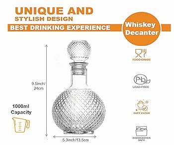 1L WHISKEY DECANTER.1L Thick glass whisky bottle  with air tight Tot cork