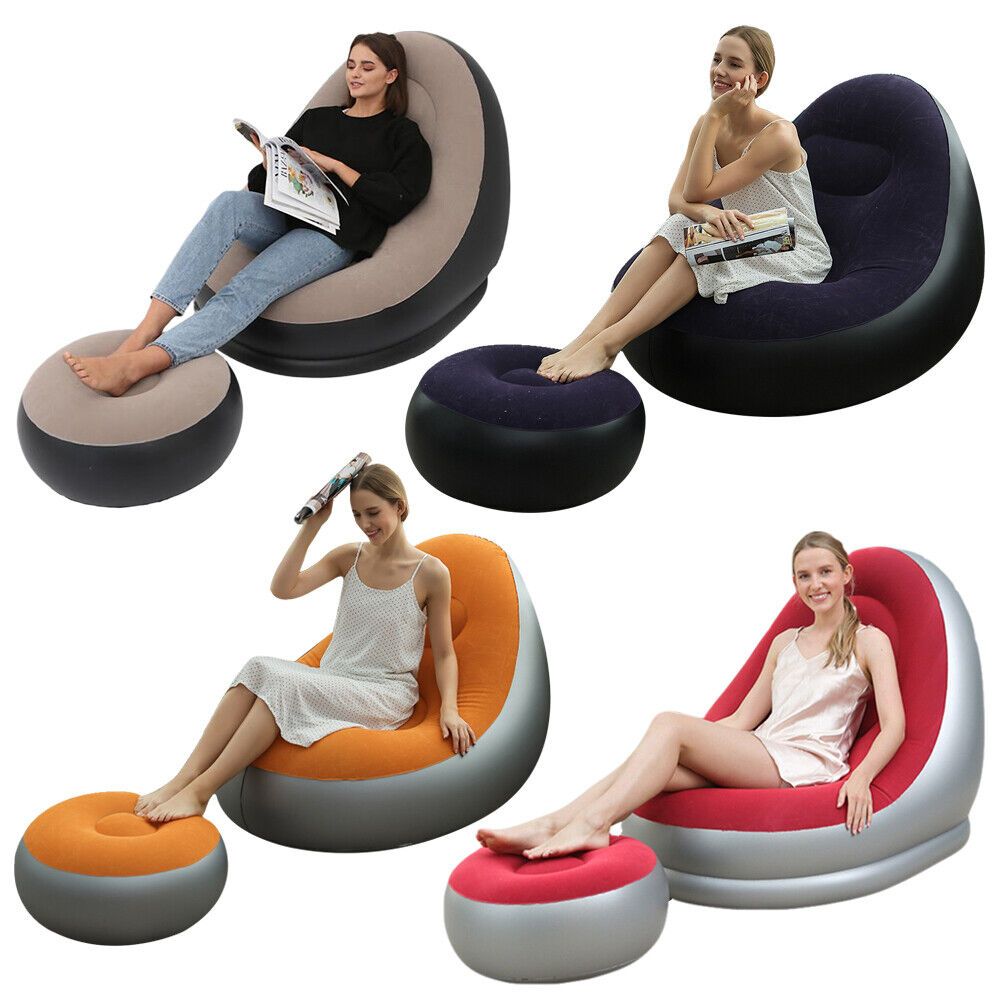 Inflatable sofa seat with foot stool and manual pump .Flocked Surface inflatables Couch, Waterproof Blow Up chair,Comfortable inflatable Couch for Camping,Gaming.