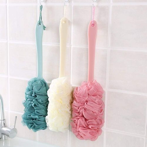 EXFOLIATING BATHING SHOWER LOOFAH BRUSH BACK SCRUBBER WITH LONG HANDLE.1pcs Long Handled Shower Body Brush Loofah Skin Sponge Cleaning Back Scrubber Exfoliating Luffa Bath Sponge for Body, Exfoliating