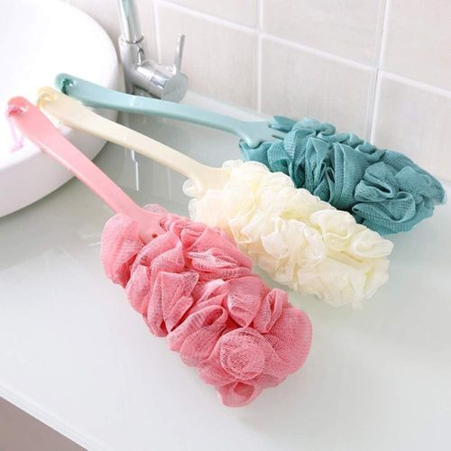 EXFOLIATING BATHING SHOWER LOOFAH BRUSH BACK SCRUBBER WITH LONG HANDLE.1pcs Long Handled Shower Body Brush Loofah Skin Sponge Cleaning Back Scrubber Exfoliating Luffa Bath Sponge for Body, Exfoliating