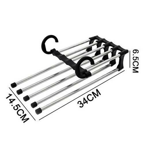 5 IN 1 STAINLESS STEEL FOLDABLE SQUARE CLOTHES HANGER | MAGIC MULTI-LAYER SPACE SAVING PANT & SAREE HANGER FOR WARDROBE | MULTIPURPOSE FOLDABLE TROUSER ORGANIZER RACK (WHITE, PACK OF 1)