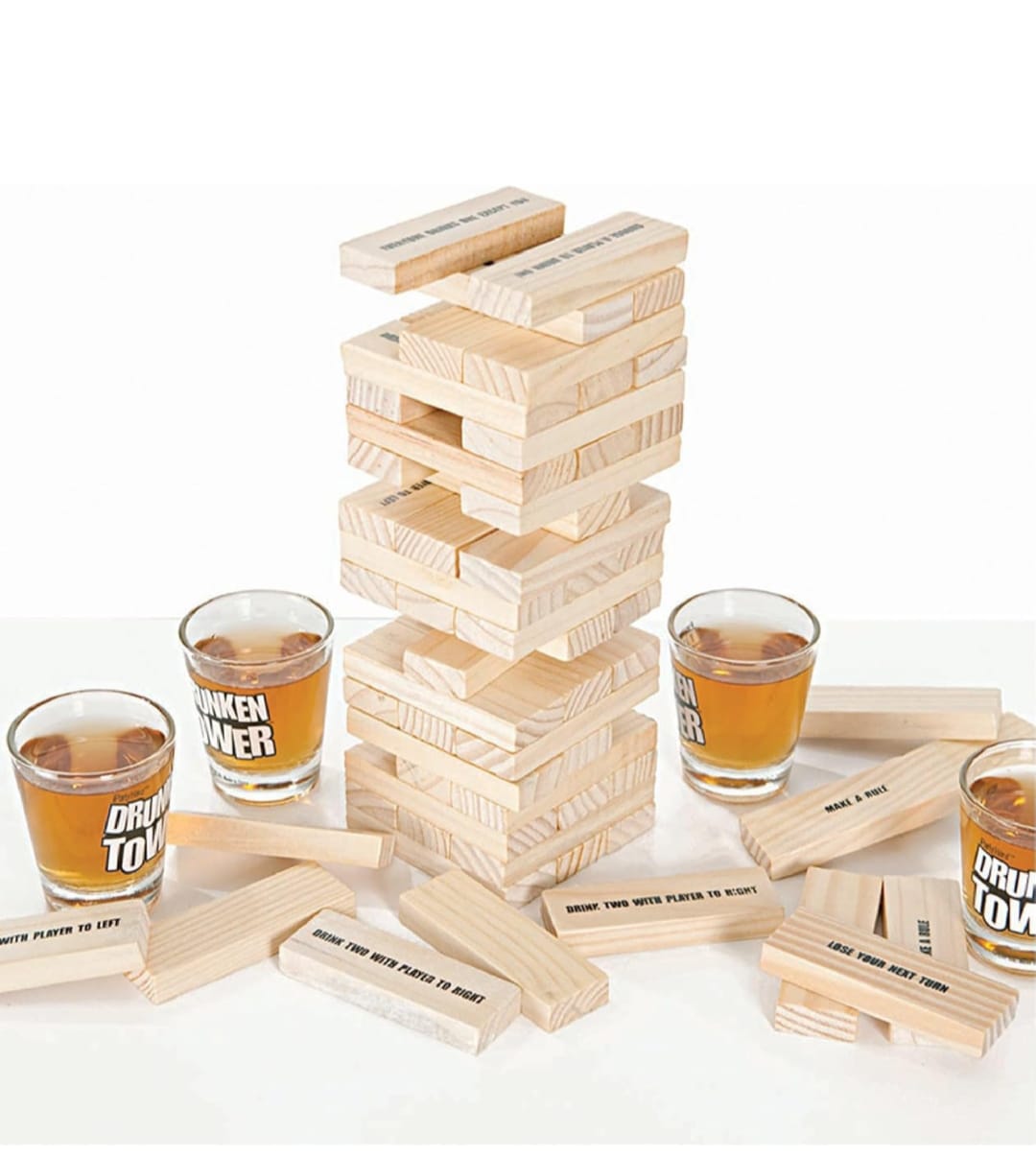 Jenga Drunken tower, Party Drinking Game Drinking Tower Tippy Board Game for Adults Drinking Game The Stacking Game Classic Party Game with Shot Glasses