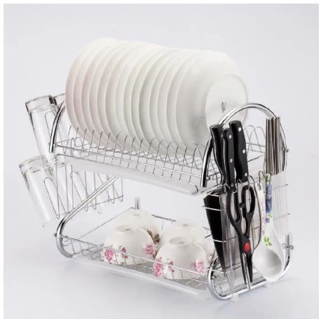 2 Layer Stainless Steel Dish Rack 2 Tier Kitchen Utensils Organizer