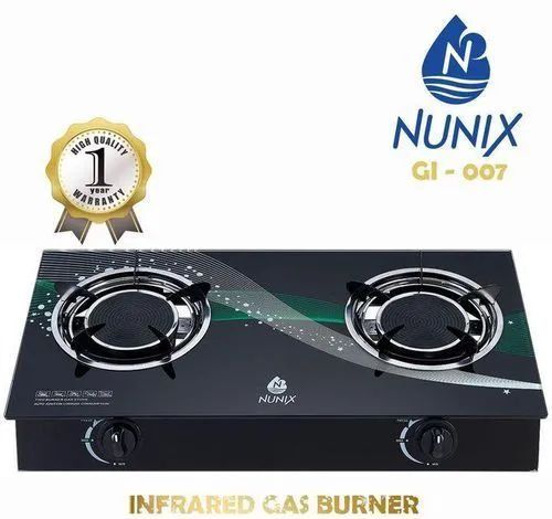 Nunix 2 Burner Glass Table top Gas Stove Double Burner Saving Gas cooker