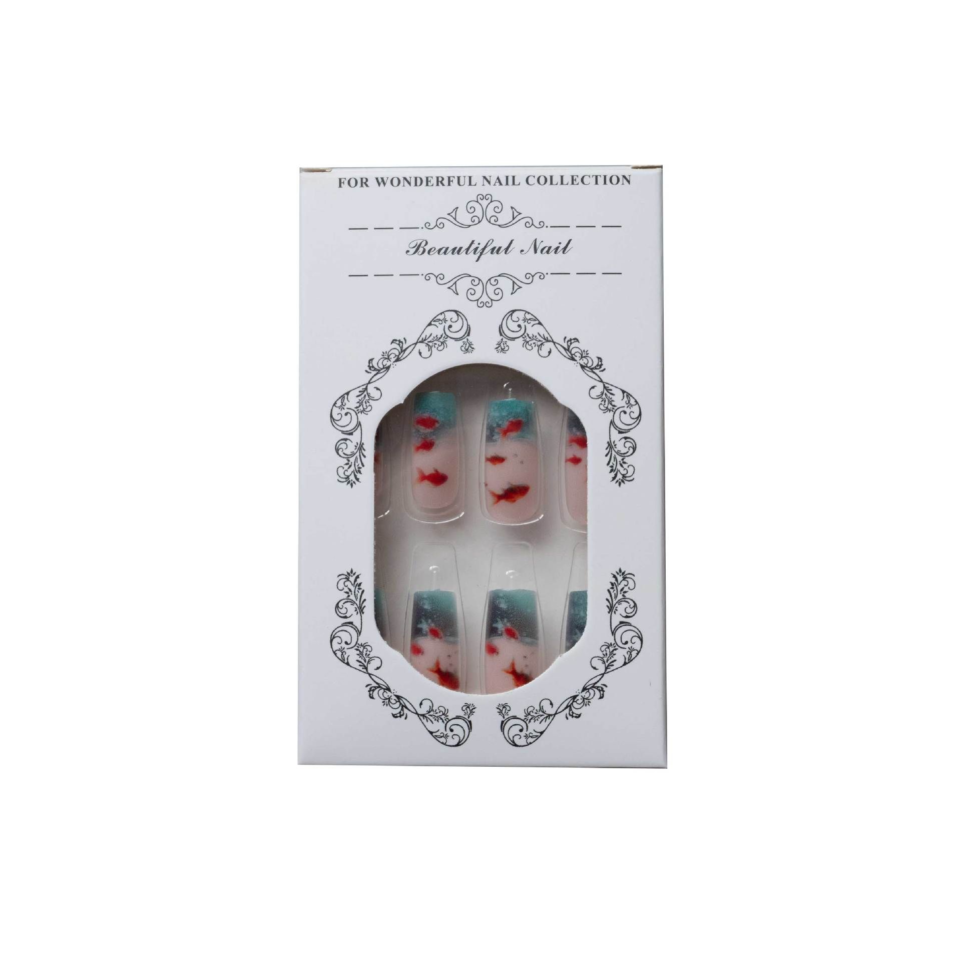 Press-on cross-border nail stickers - blue color nail water tank goldfish rectangular nail stickers view 3