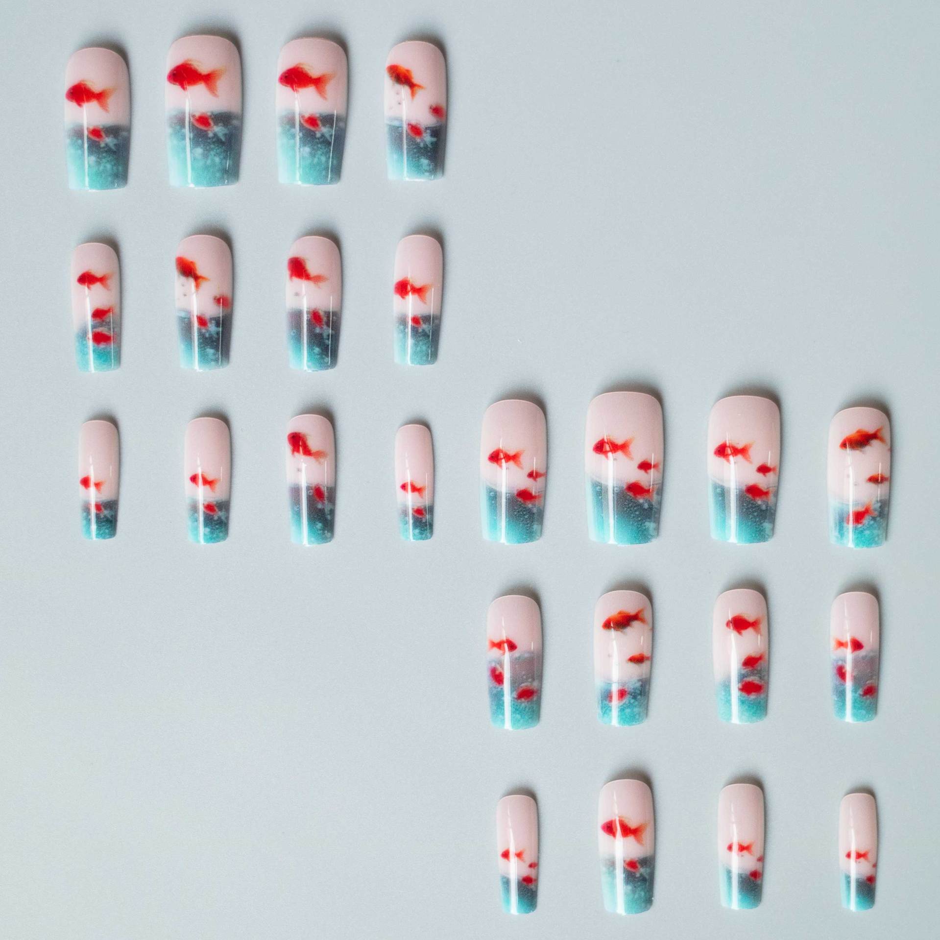 Press-on cross-border nail stickers - blue color nail water tank goldfish rectangular nail stickers view 6