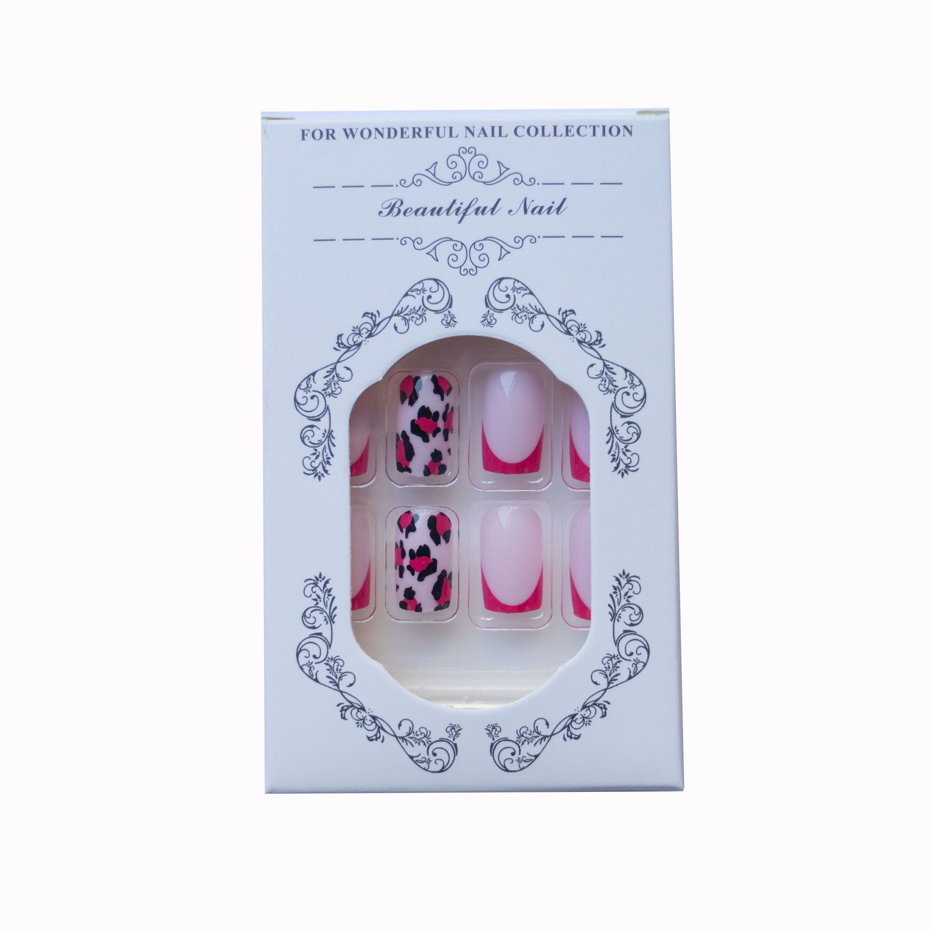 Wear European-style red-edge French leopard-pattern nail polish. 24-piece detachable finished product.