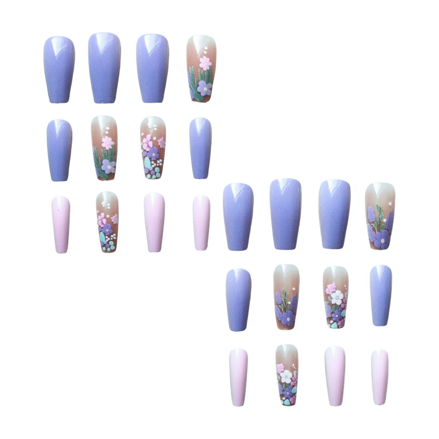 Wearable armor with T-shaped lavender pattern manicure. 24-piece detachable manicure set. view 4